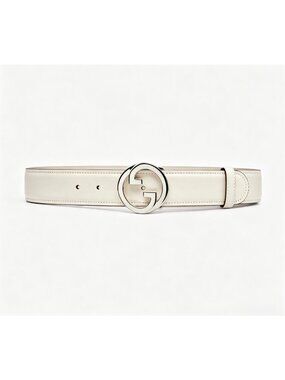 Gucci Interlocking G Blondie Ciny W30mm Calfskin Belt Mystic White 110cm 734771